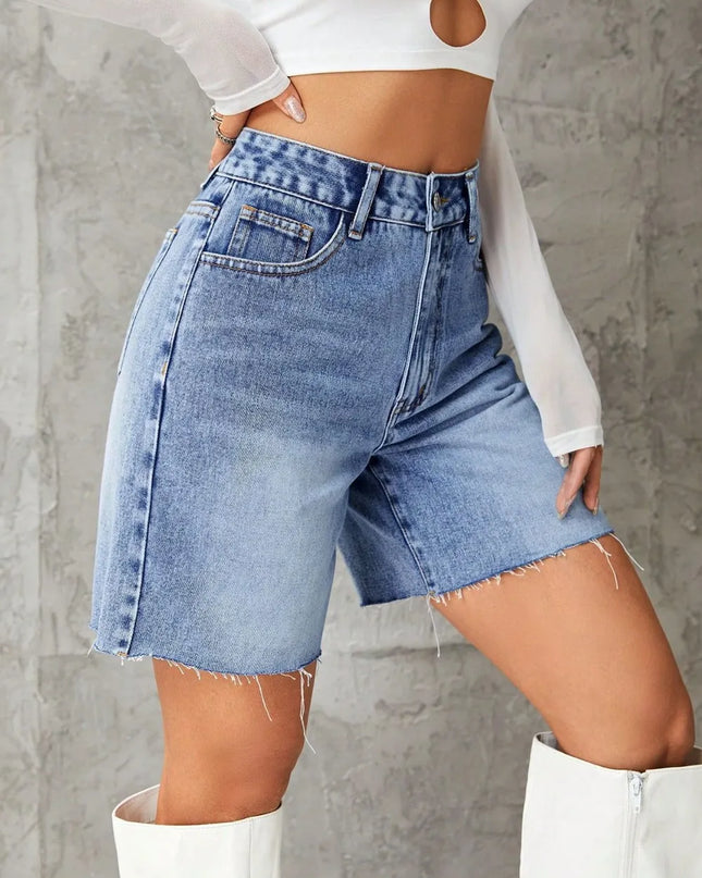 Frayed Hem Denim Shorts 