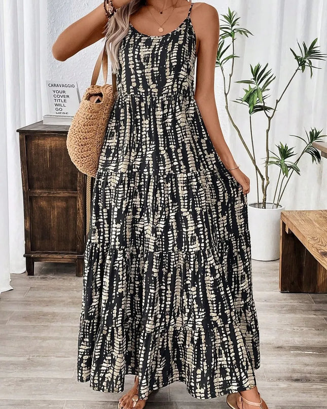 Printed Scoop Neck Maxi Cami Dress