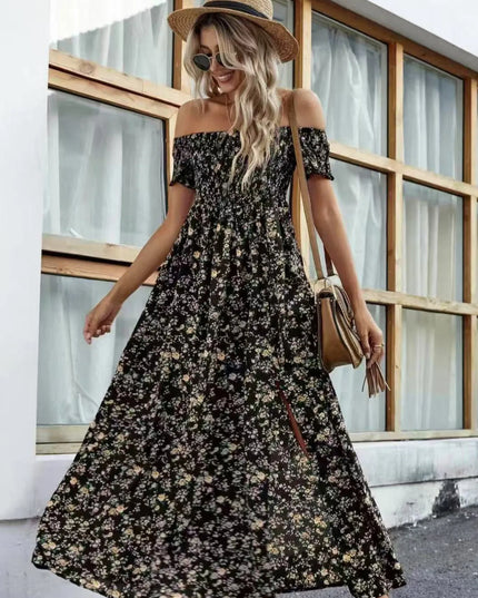 Full Size Slit Off-Shoulder Floral Midi Dress Plus Size