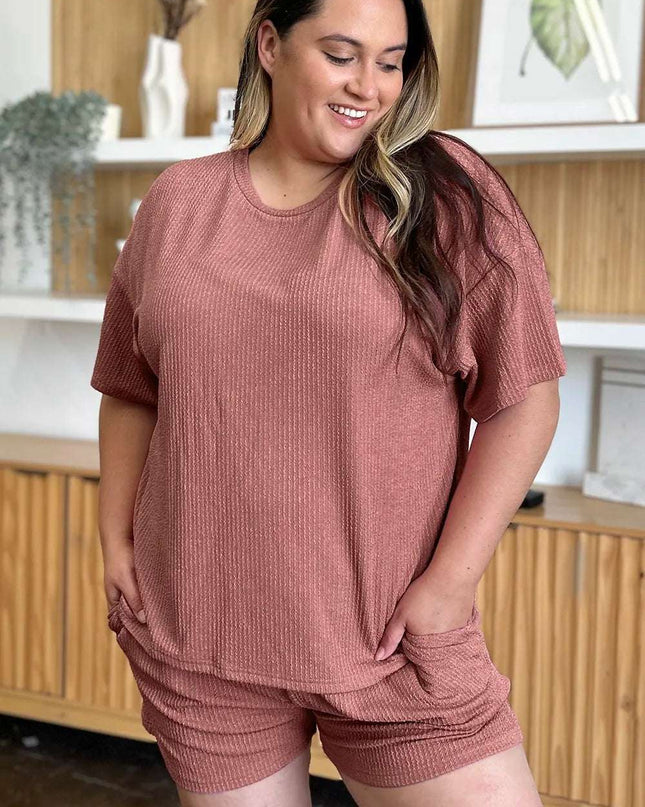 Double Take Full Size Round Neck Short Sleeve T-Shirt and Shorts Set