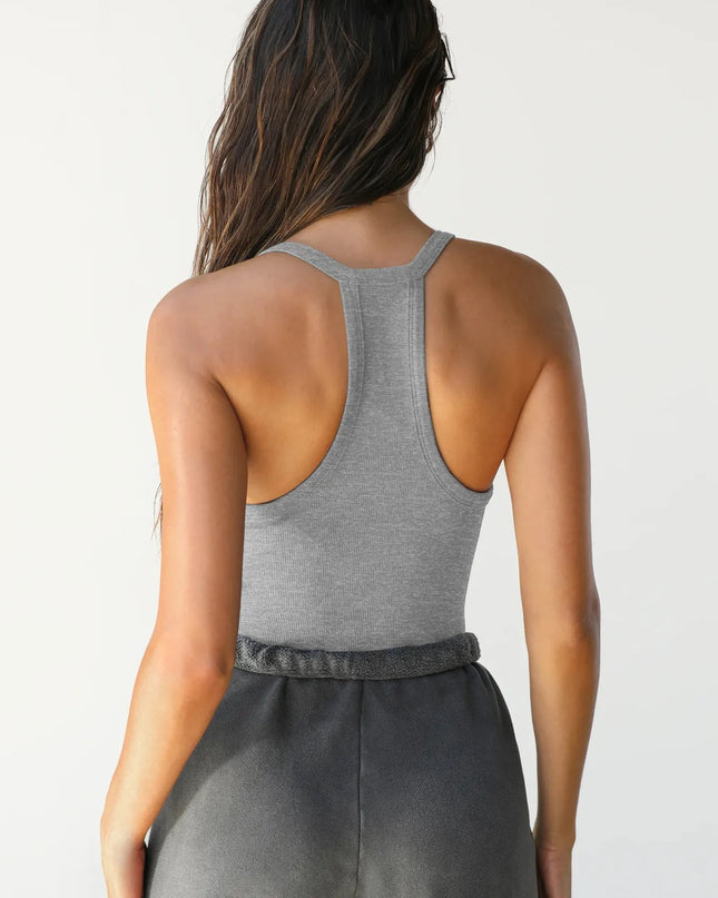 Ribbed V-Neck Halter Tank Top 