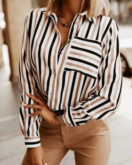 Striped Button-Down Long Sleeve Shirt Khaki Stripes