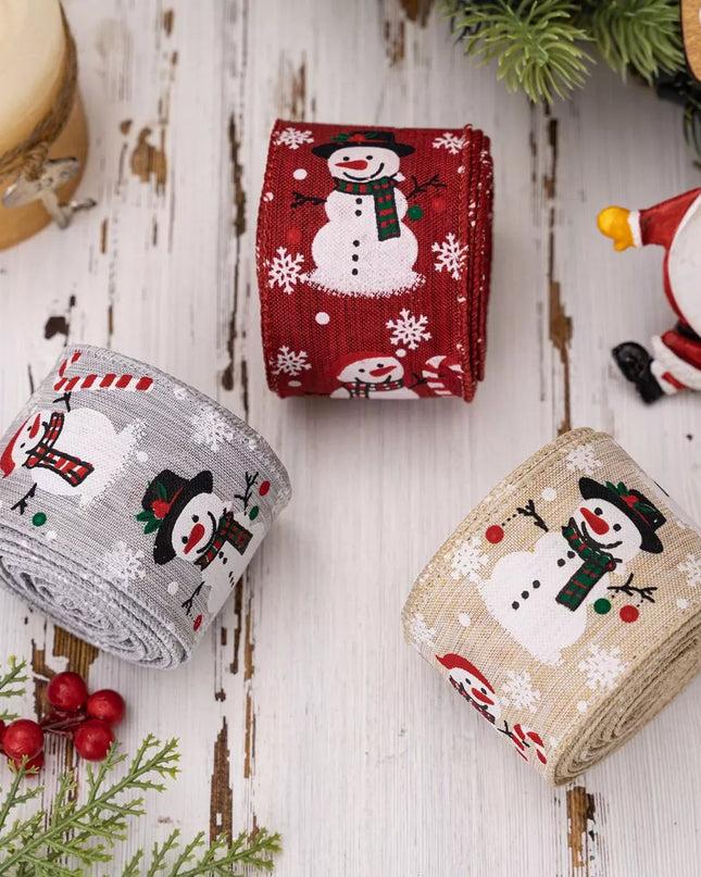 Christmas Snowman Decorative Ribbon Red One Size