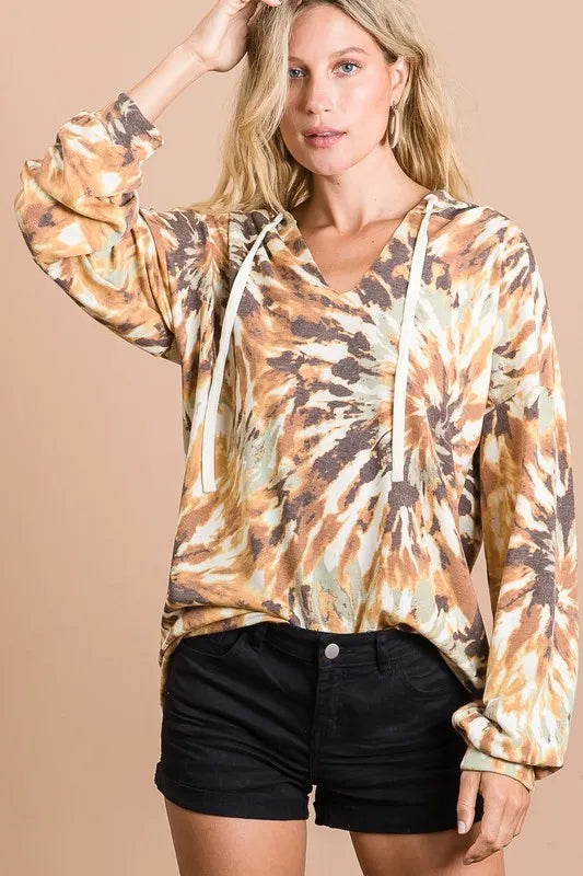 BiBi Tie Dye Terry Hoodie With Twill Tape Drawstring