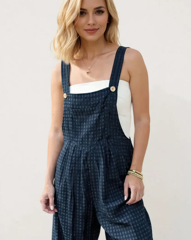 Oh Full Size Plaid Wide Leg Overalls with Pockets