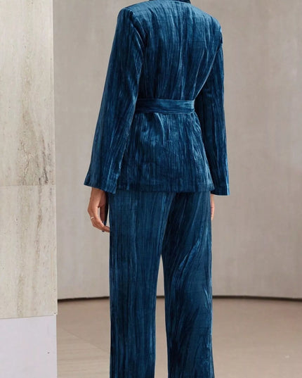 Velvet Tie Waist Blazer and Pants Set