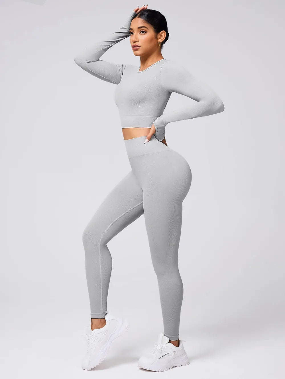 Back Crisscross Round Neck Long Sleeve Top and Leggings Active Set 