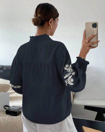 Embroidered Lantern Sleeve Blouse