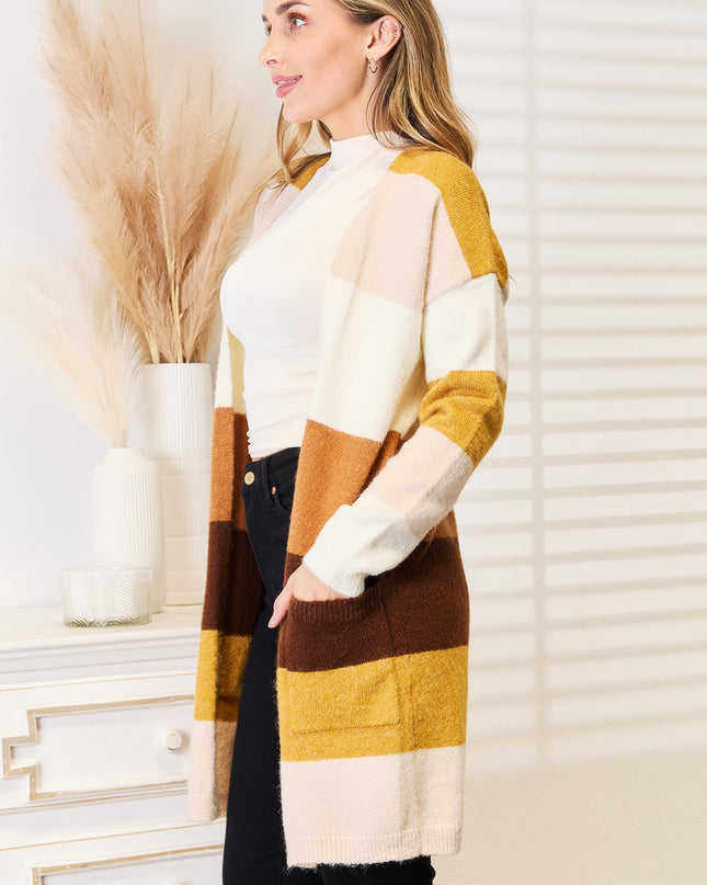 Woven Right Color Block Dropped Shoulder Cardigan