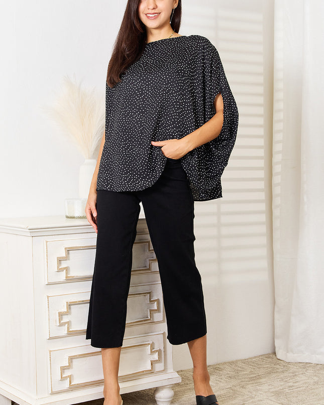 Perfee Printed Dolman Sleeve Round Neck Blouse