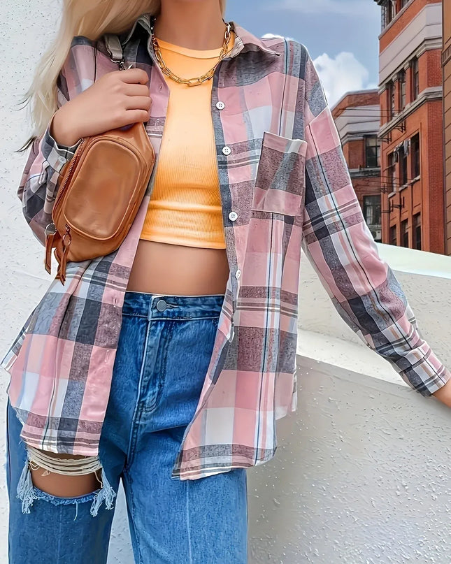 Plaid Button Up Long Sleeve Shirt 