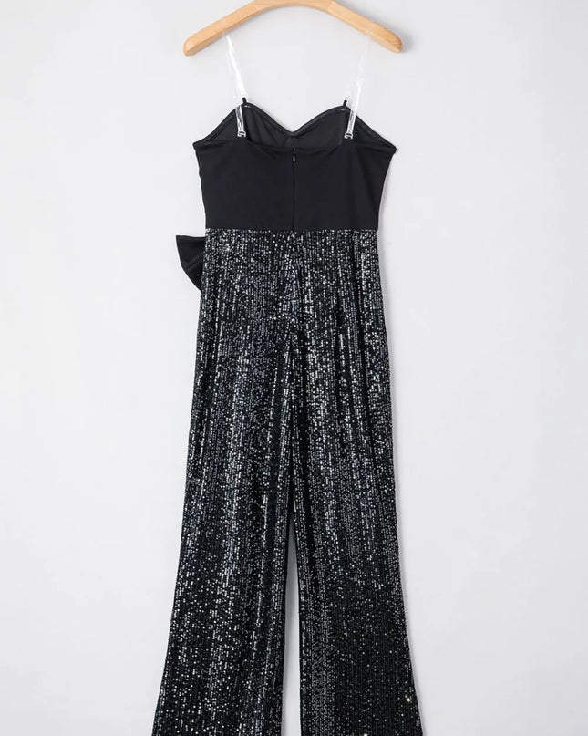 Bow Sequin Wide Leg Jumpsuit 
