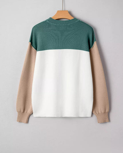 Color Block Plain Ribbed Knit Sweatshirt
