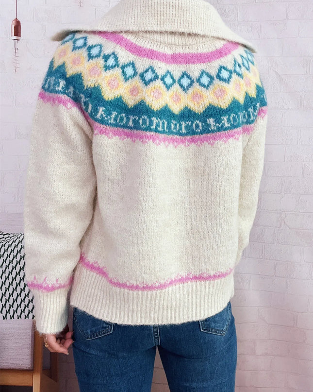 Fair Isle Pattern Zip-Up Cardigan