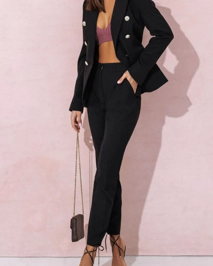Full Size Lapel Collar Long Sleeve Blazer and Pants Set Plus Size