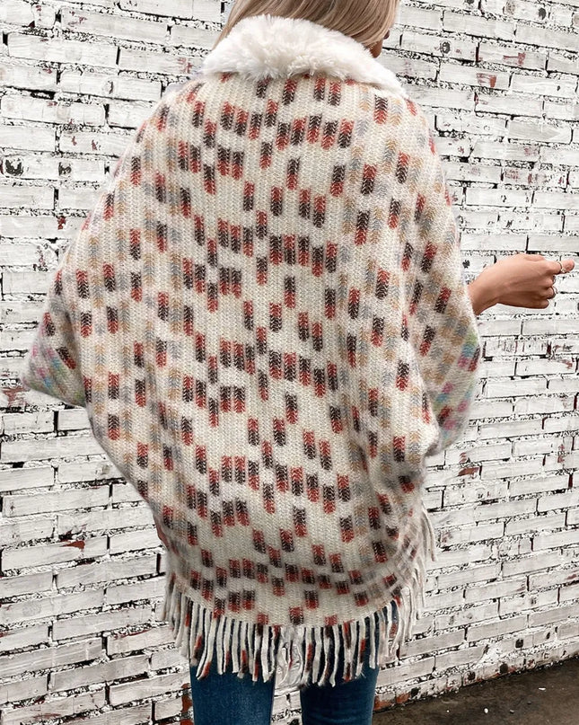 Fringe Fuzzy Open Front Poncho