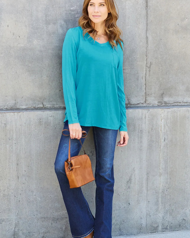 Basic Bae Full Size V-Neck Long Sleeve Top