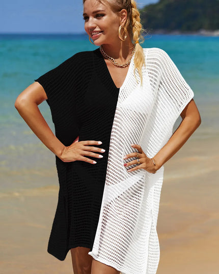 Angel Wings Openwork Contrast Slit Knit Cover Up