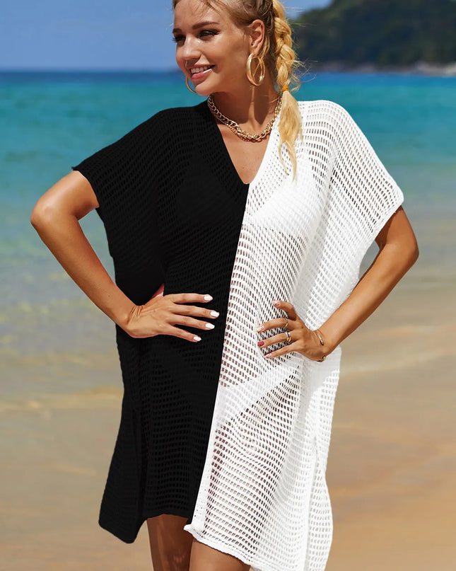 Angel Wings Openwork Contrast Slit Knit Cover Up