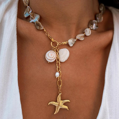 18K Gold-Plated Ocean Theme Necklace with Starfish Pendant Gold One Size