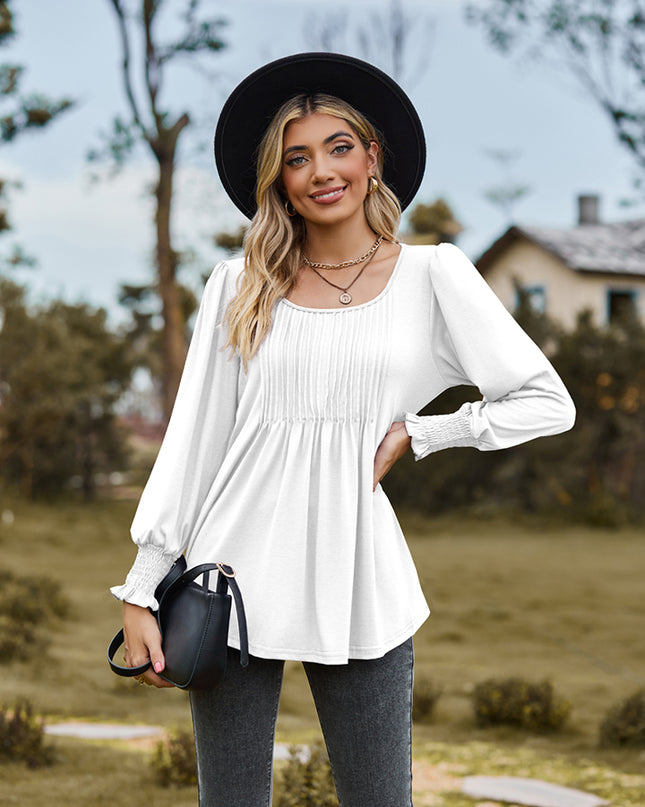 Puff Sleeve Pleated Blouse