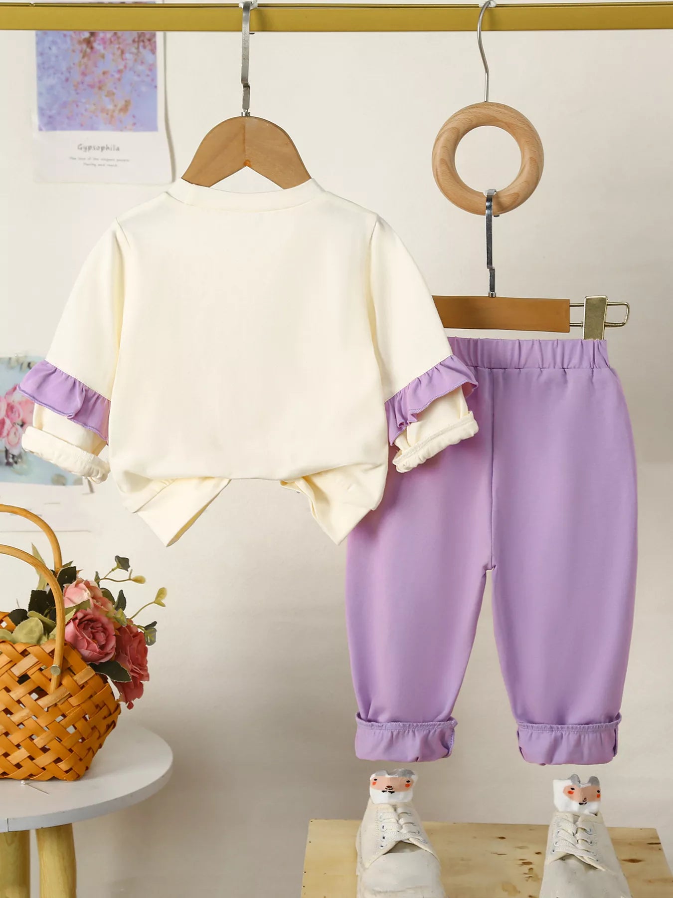 Children's Flower Long Sleeve Top and Pants Set