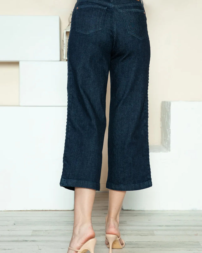 Judy Blue Full Size Side Seam Braid Detail Crop Wide Leg Jeans