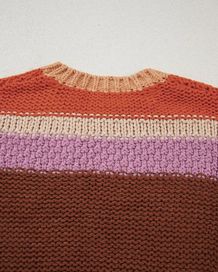 Colorblock Striped Round Neck Sweater