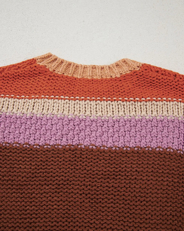 Colorblock Striped Round Neck Sweater