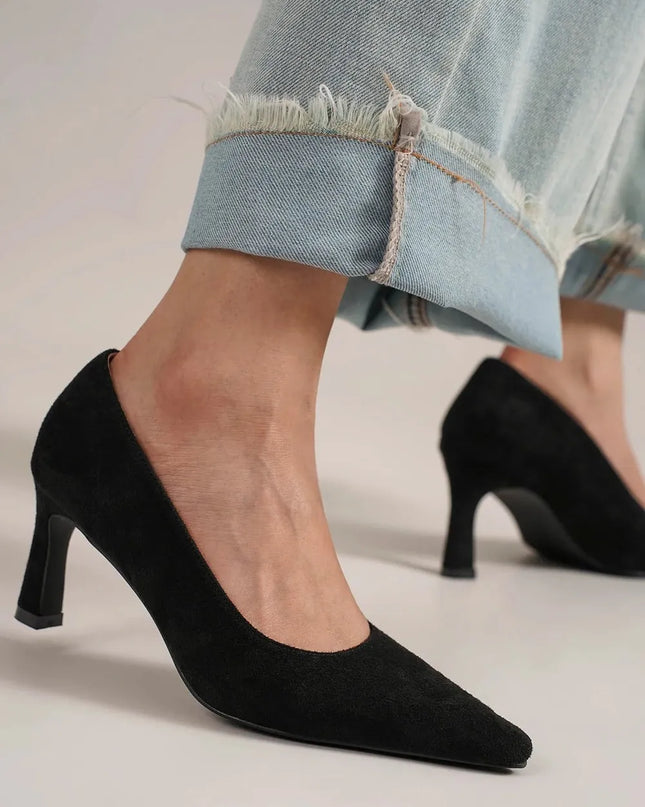 Beast Fashion Faux Suede Point Toe Pumps Black