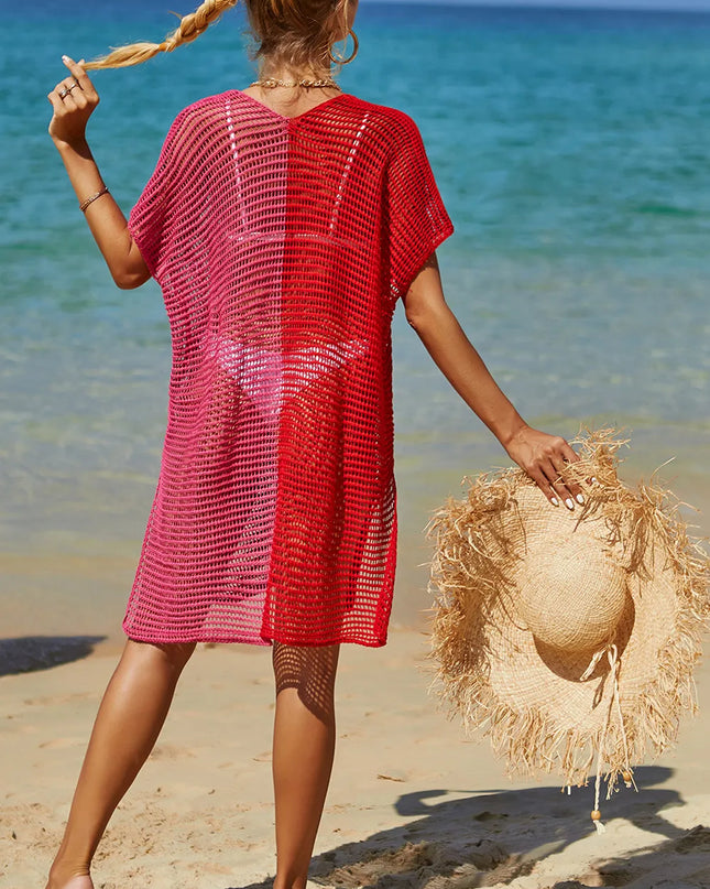 Angel Wings Openwork Contrast Slit Knit Cover Up