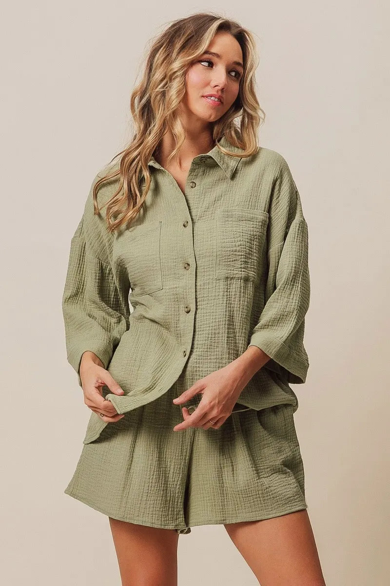 BiBi Crinkle Gauze Shirt and Short Set