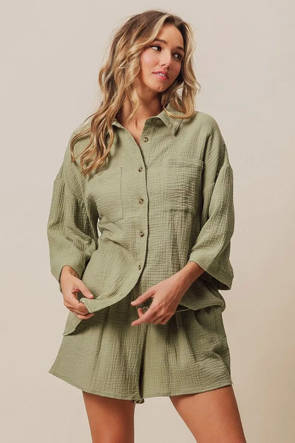 BiBi Crinkle Gauze Shirt and Short Set