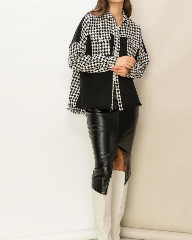 HYFVE Houndstooth Contrast Raw Hem Jacket