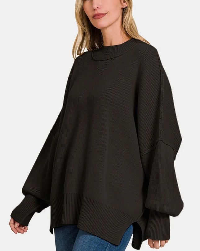 Zenana Side Slit Oversize Sweater