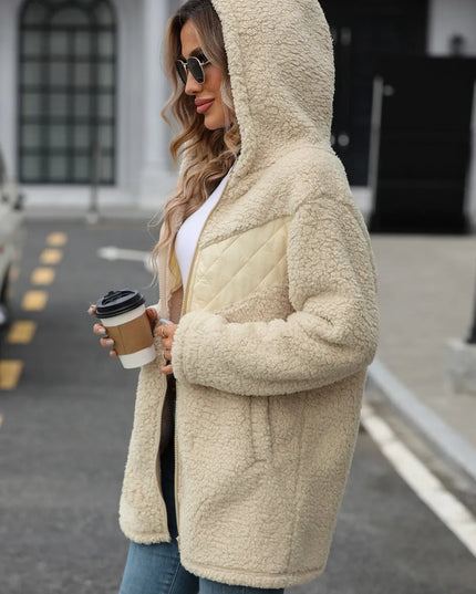Fuzzy Zip Up Long Sleeve Hooded Jacket
