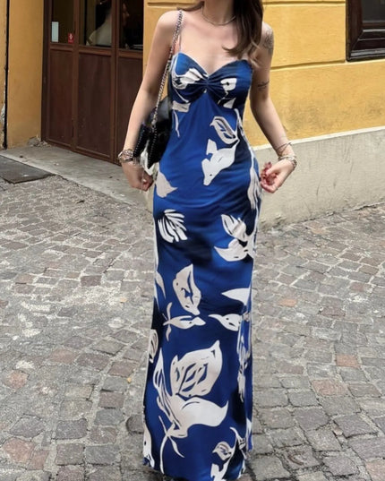 Printed Sweetheart Neck Maxi Dress