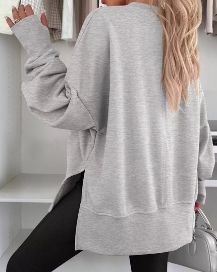 Side Slit Round Neck Long Sleeve Sweatshirt
