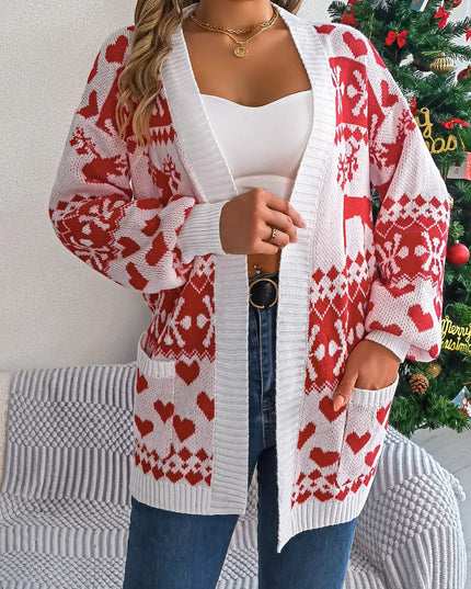 Pocketed Open Front Long Sleeve Cardigan