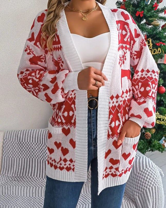 Pocketed Open Front Long Sleeve Cardigan
