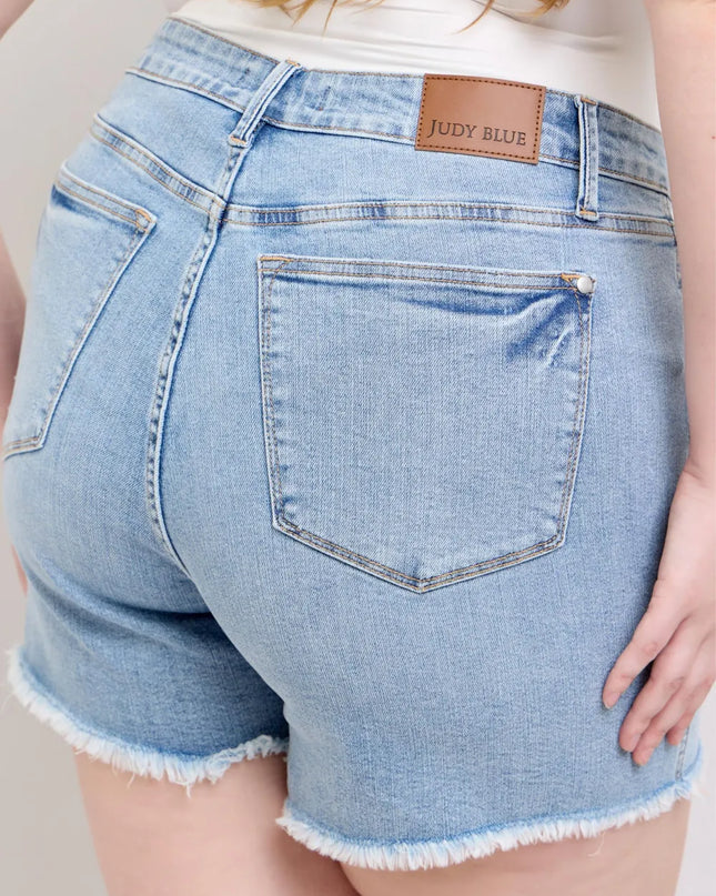 Judy Blue Full Size Tummy Control Raw Hem Denim Shorts Plus Size