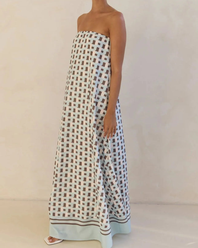 Smocked Printed Tube Maxi Dress