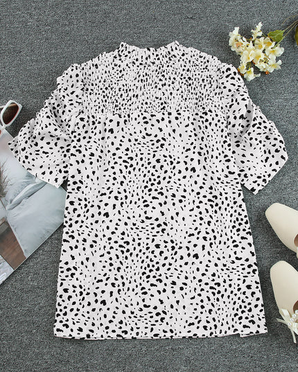 Printed Smocked Mock Neck Blouse