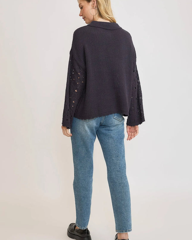 Umgee Hollow Out Button Down Cardigan