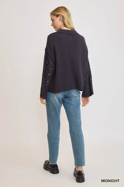 Umgee Hollow Out Button Down Cardigan