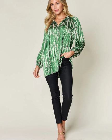Double Take Full Size Printed Button Up Long Sleeve Shirt