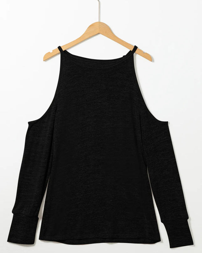 Round Neck Cold Shoulder Long Sleeve Top