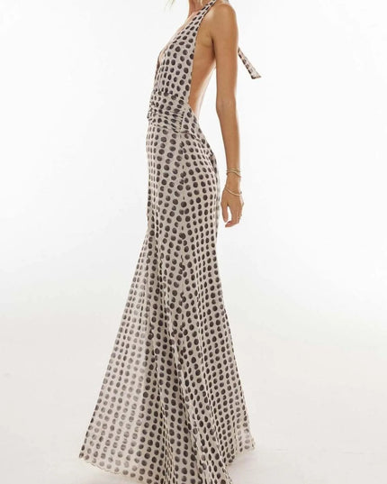 Floral Halter Neck Deep V Maxi Dress