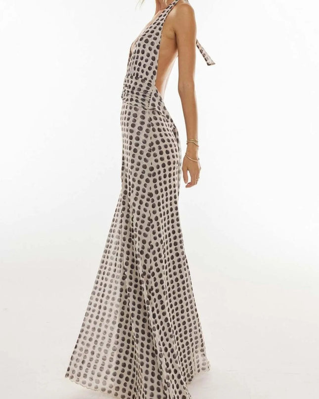 Floral Halter Neck Deep V Maxi Dress