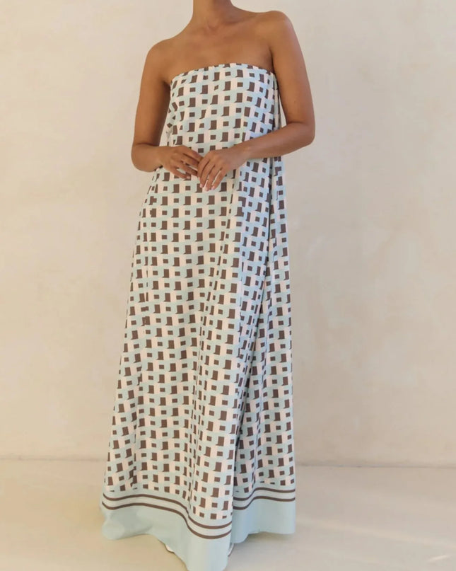 Smocked Printed Tube Maxi Dress